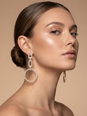 10. Natasha Couture CZ Gold Pavé Link & Hoop Drop Earrings